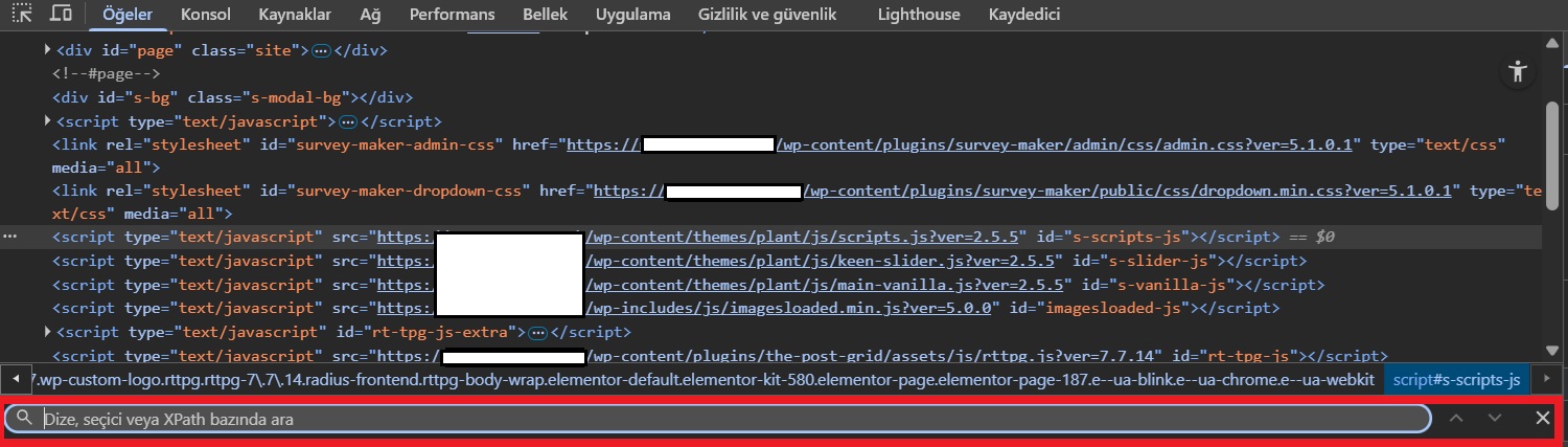 Chrome Geliştiri Konsolu Arama Kutusu.jpg